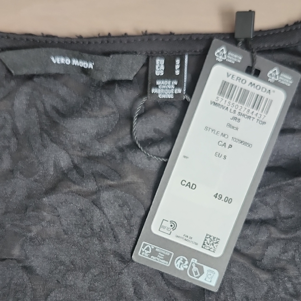 NWT VERO MODA Black lace corset sweetheart neckline long sleeve crop top - Picture 7 of 11